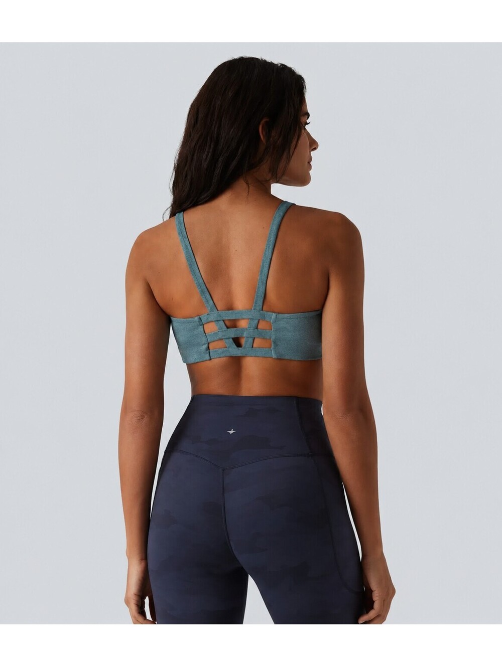 Halara UltraSculpt Low Support U Neck Cut Out Yoga Sports Bra Green Size Large
